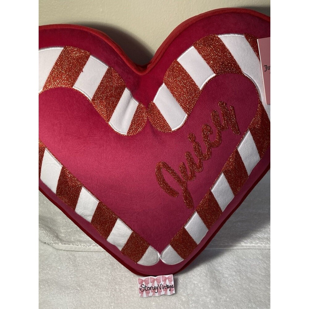 Juicy Couture Decorative Pillow Pink Heart 20” X 18” Candy Cane Valentines Xmas - Picture 11 of 16